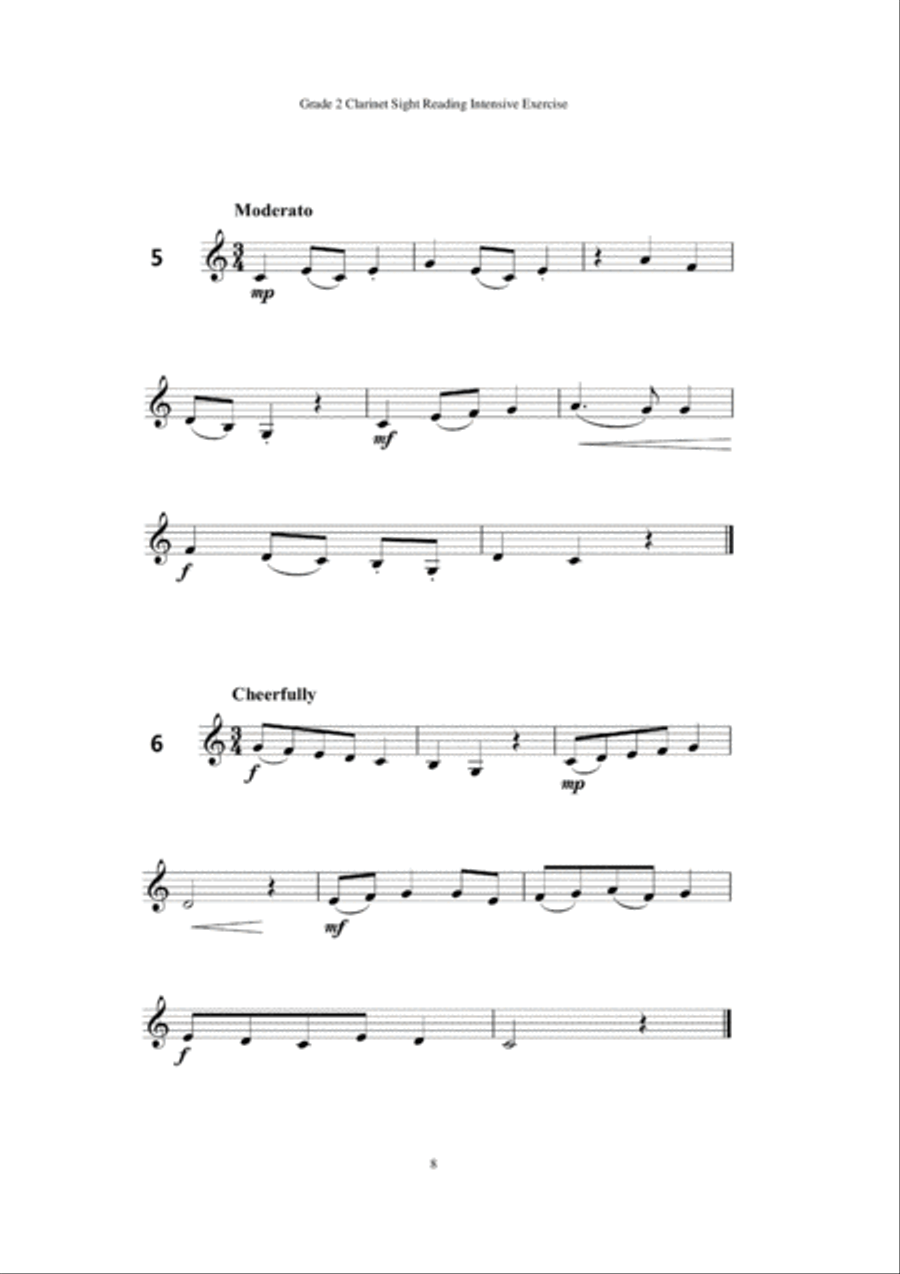 Grade 2 Clarinet Sight Reading Intensive Exercise Clarinet Solo scores gallery preview page 6