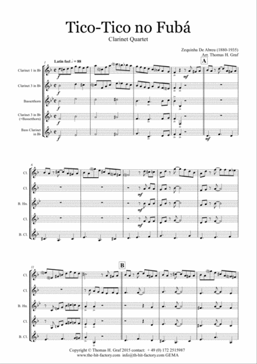 Tico-Tico no Fubá - Choro - Clarinet Quartet Clarinet Quartet scores gallery preview page 2