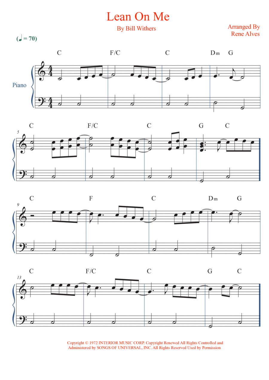 Lean On Me Easy Piano scores gallery preview page 1