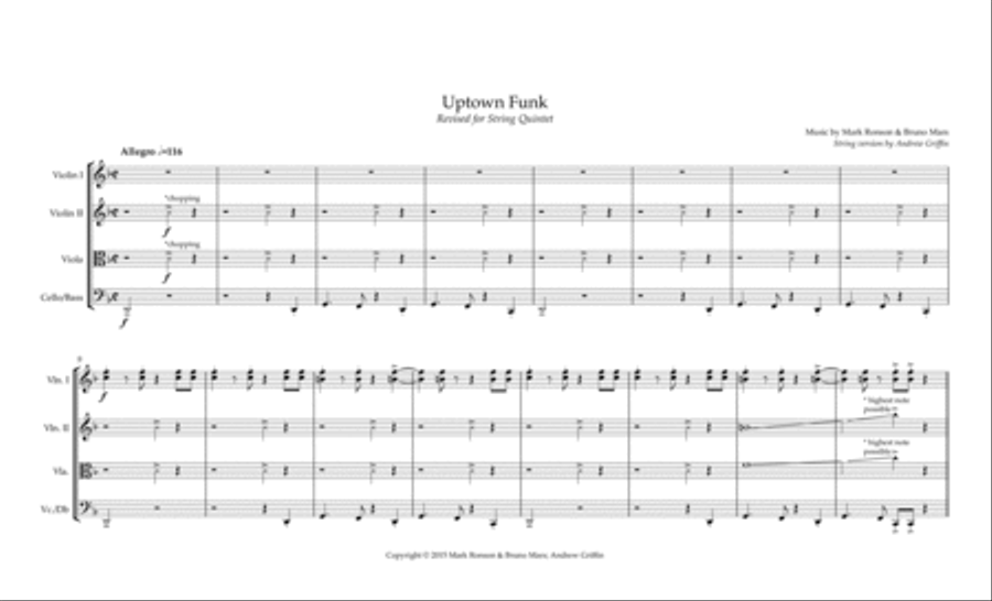 Uptown Funk Uptown Funk String Quartet scores gallery preview page 1