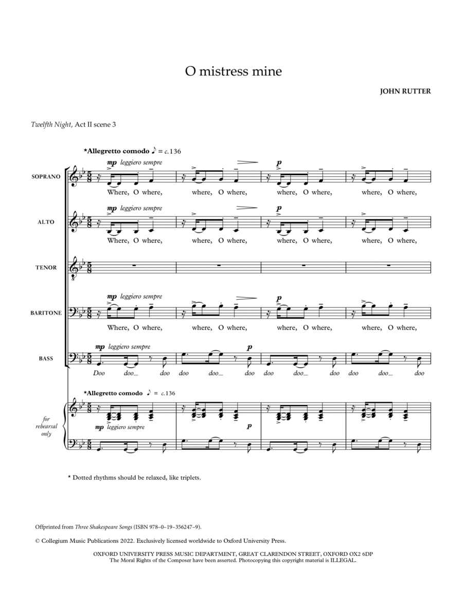 O mistress mine A Cappella scores gallery preview page 1