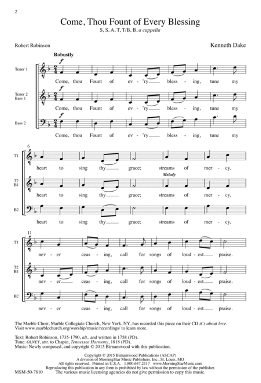 Come, Thou Fount of Every Blessing Divisi scores gallery preview page 2