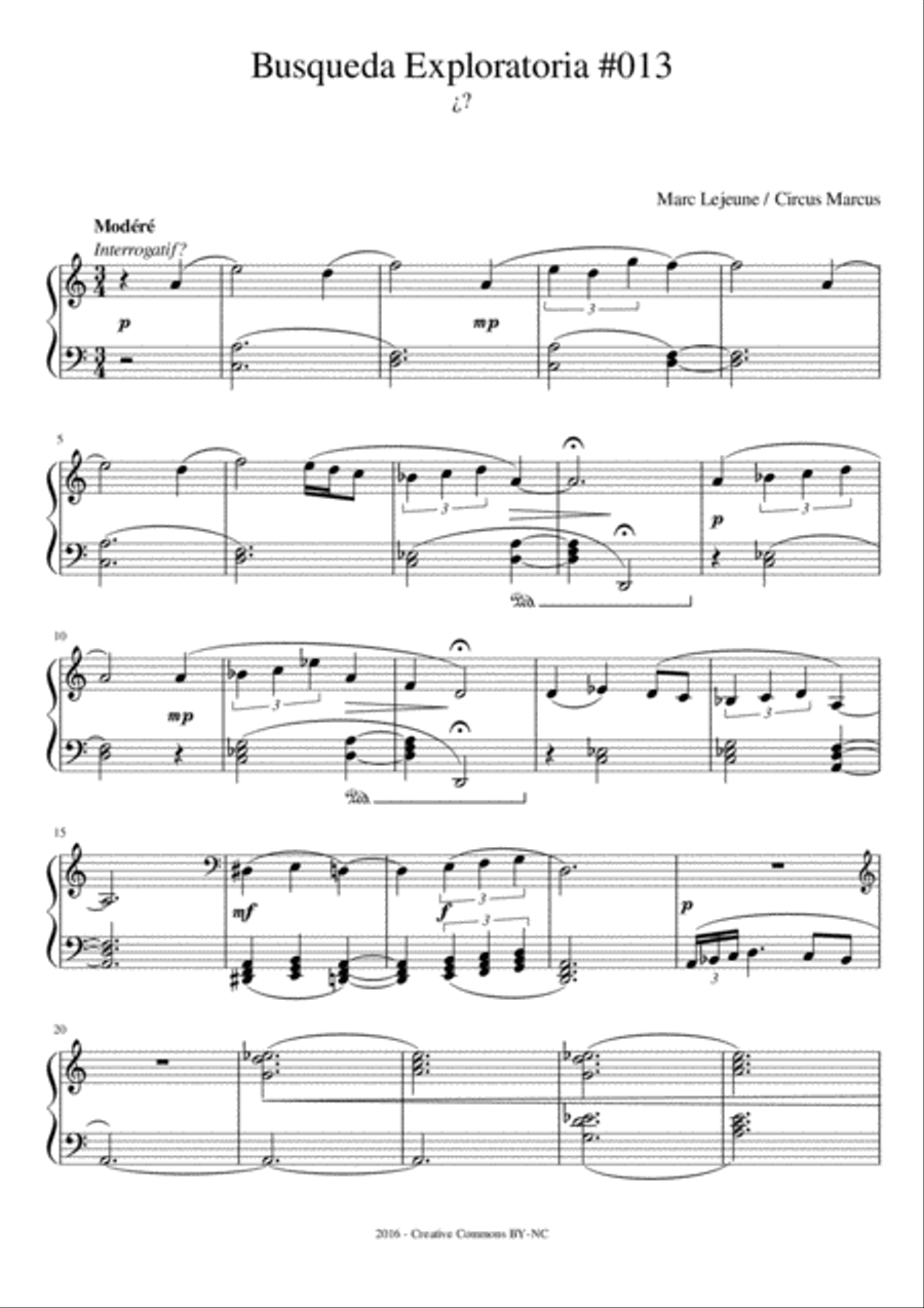 Busqueda Exploratoria #013 - ¿? (Question marks) Easy Piano scores gallery preview page 1
