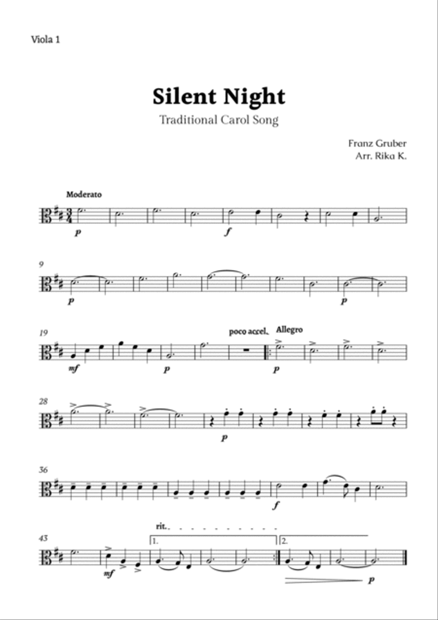 Silent Night for Viola Quartet String Quartet scores gallery preview page 3