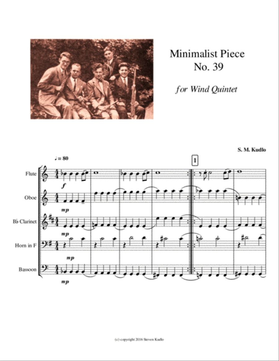 Minimalist Piece No. 39 for Wind Quintet Woodwind Quintet scores gallery preview page 1