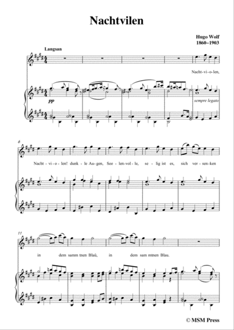 Wolf-Nachtviolen in E Major,for Voice and Piano Voice Solo scores gallery preview page 3