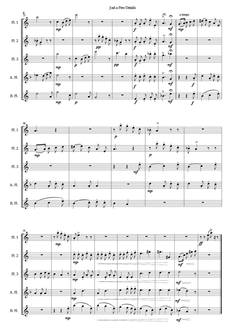 Just a Few Details for flute quintet (with optional piccolo) Piccolo scores gallery preview page 4