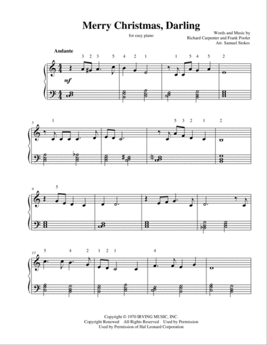 Merry Christmas, Darling Easy Piano scores gallery preview page 1