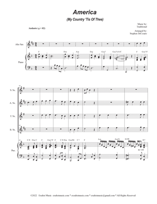 Book cover for America (My Country, 'Tis of Thee) (Saxophone Quartet and Piano)