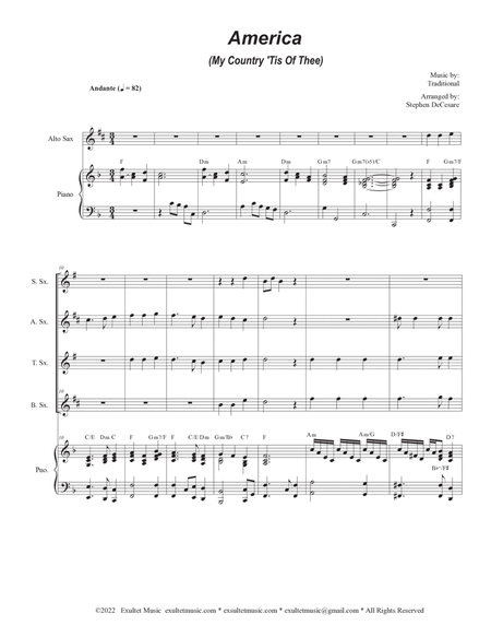 America (My Country, 'Tis of Thee) (Saxophone Quartet and Piano) image number null