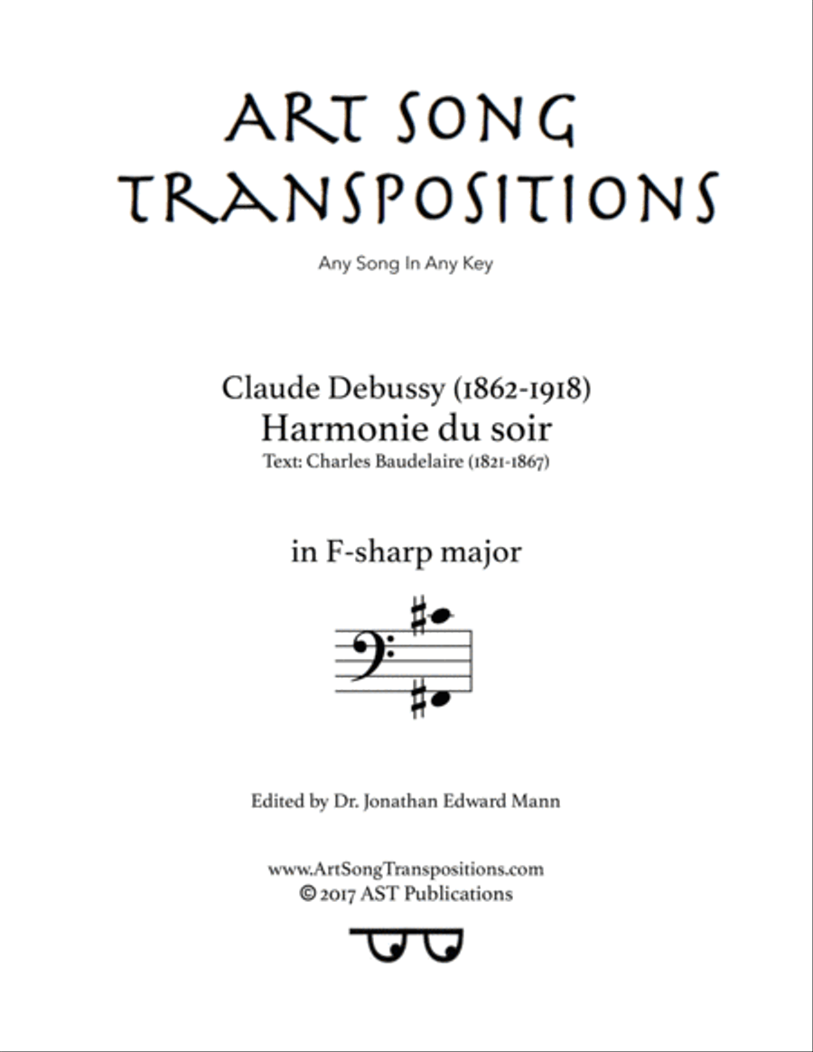 DEBUSSY: Harmonie du soir (transposed to F-sharp major, bass clef) Voice scores gallery preview page 1