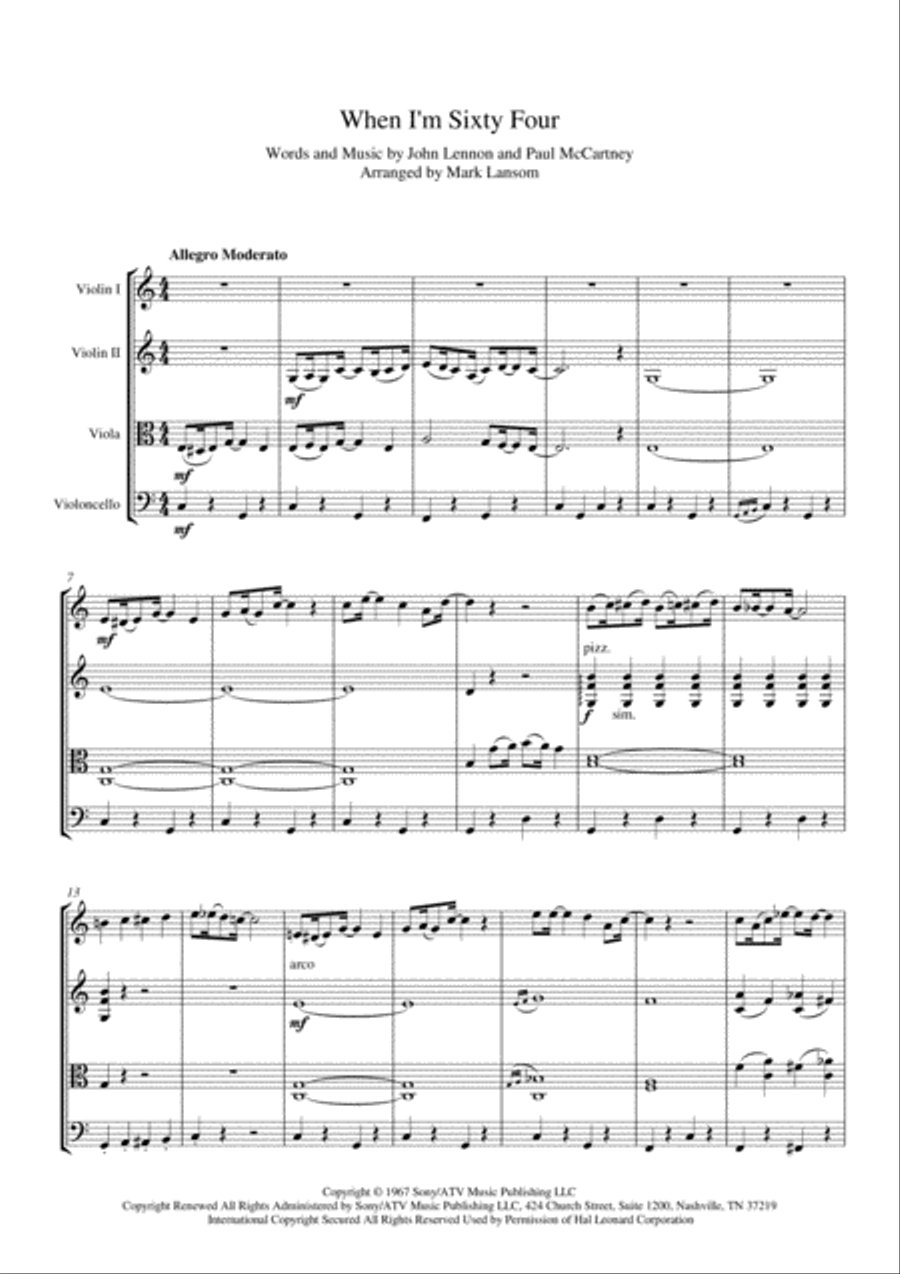 When I'm Sixty-Four String Quartet scores gallery preview page 1