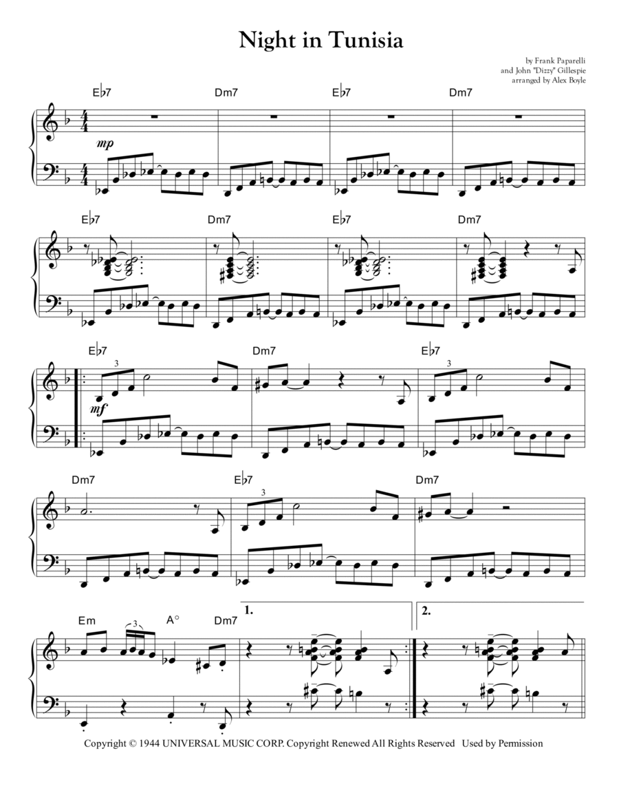 A Night In Tunisia Piano Solo scores gallery preview page 1