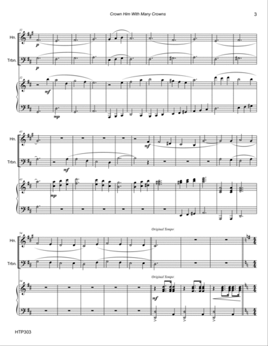 CROWN HIM WITH MANY CROWNS - HORN & TROMBONE with Piano Accompaniment CROWN HIM WITH MANY CROWNS - HORN & TROMBONE with Piano Accompaniment Brass Ensemble scores gallery preview page 3
