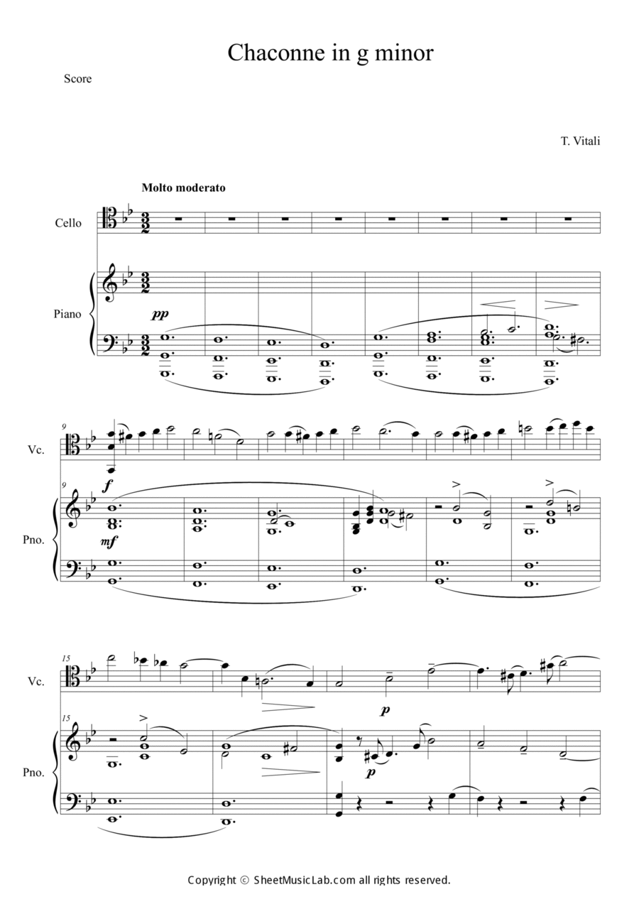 Vitali Chaconne in G Minor Piano Digital Sheet Music Sheet