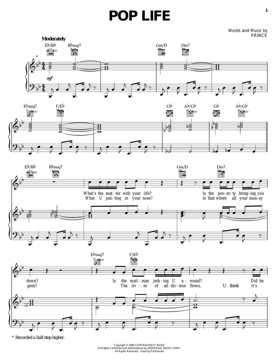 Pop Life Piano, Vocal, Guitar scores gallery preview page 1