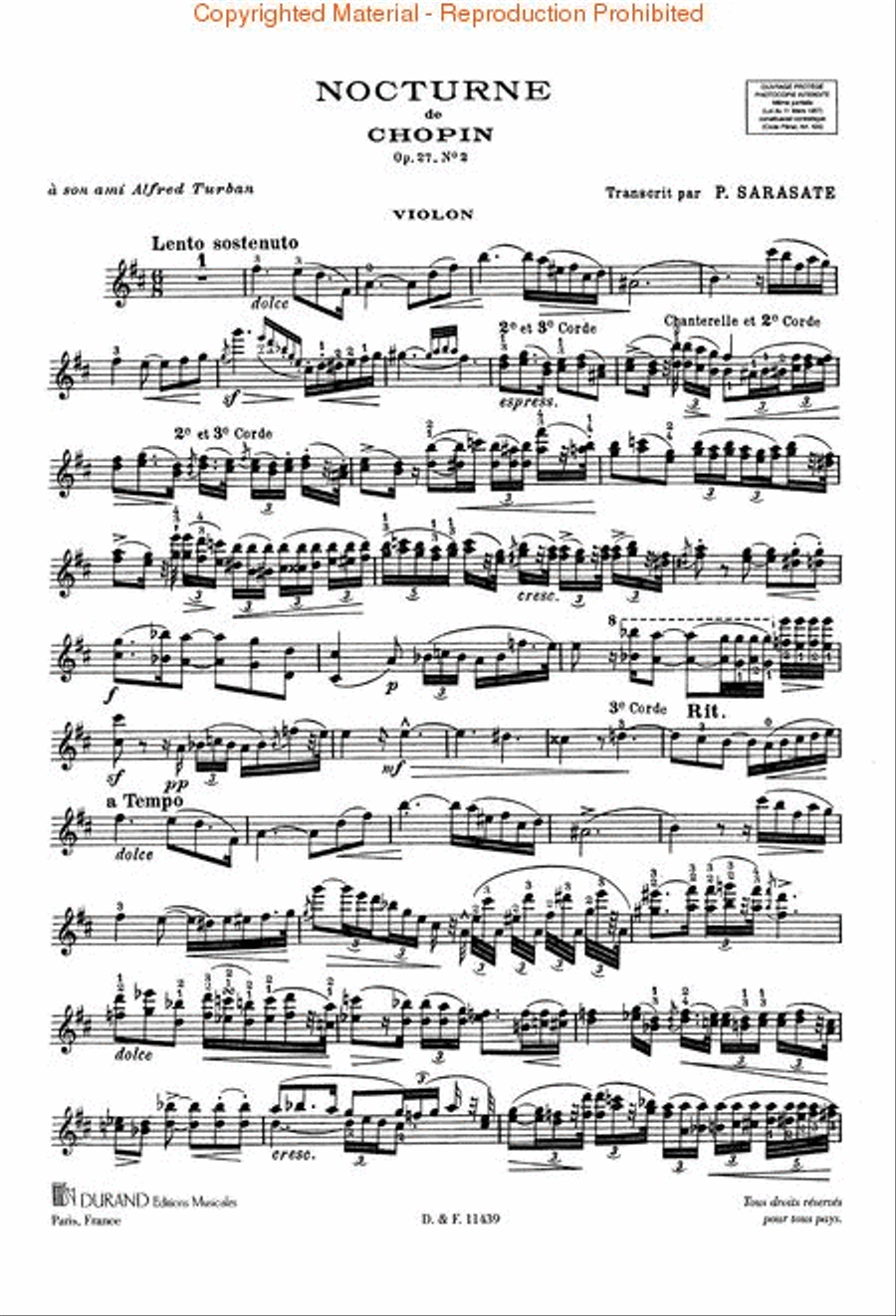Nocturne, Op. 27, No. 2 Violin Solo scores gallery preview page 3