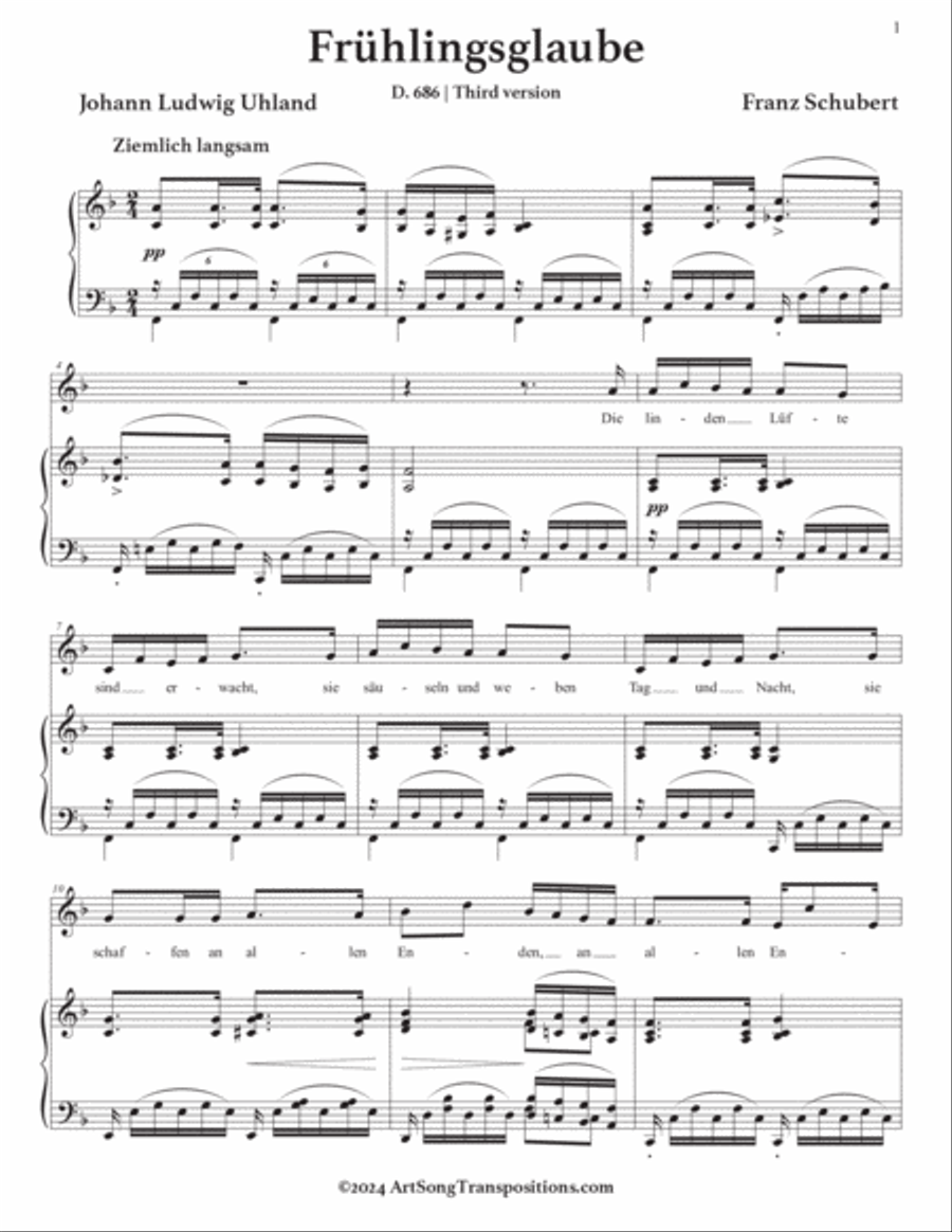 SCHUBERT: Frühlingsglaube, D. 686 (third version, transposed to F major) Voice scores gallery preview page 2