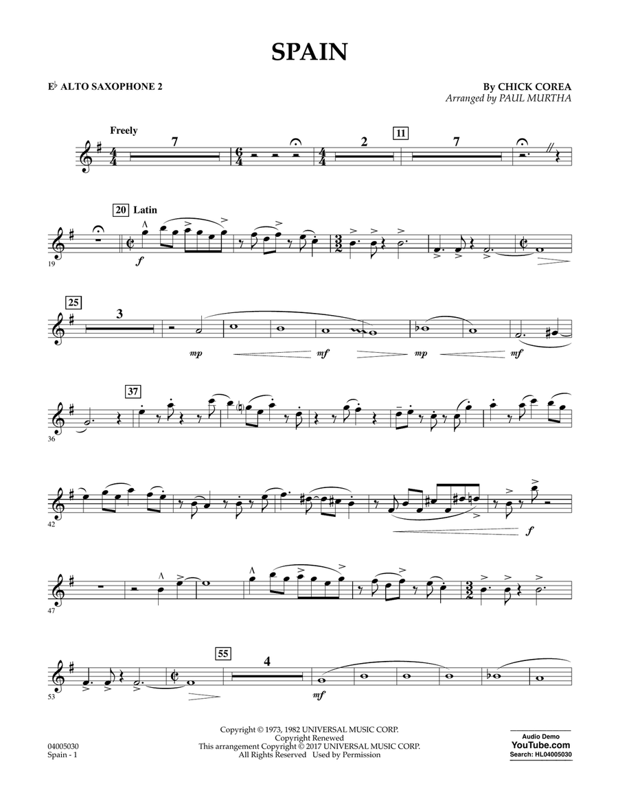 Spain - Eb Alto Saxophone 2 Concert Band scores gallery preview page 1