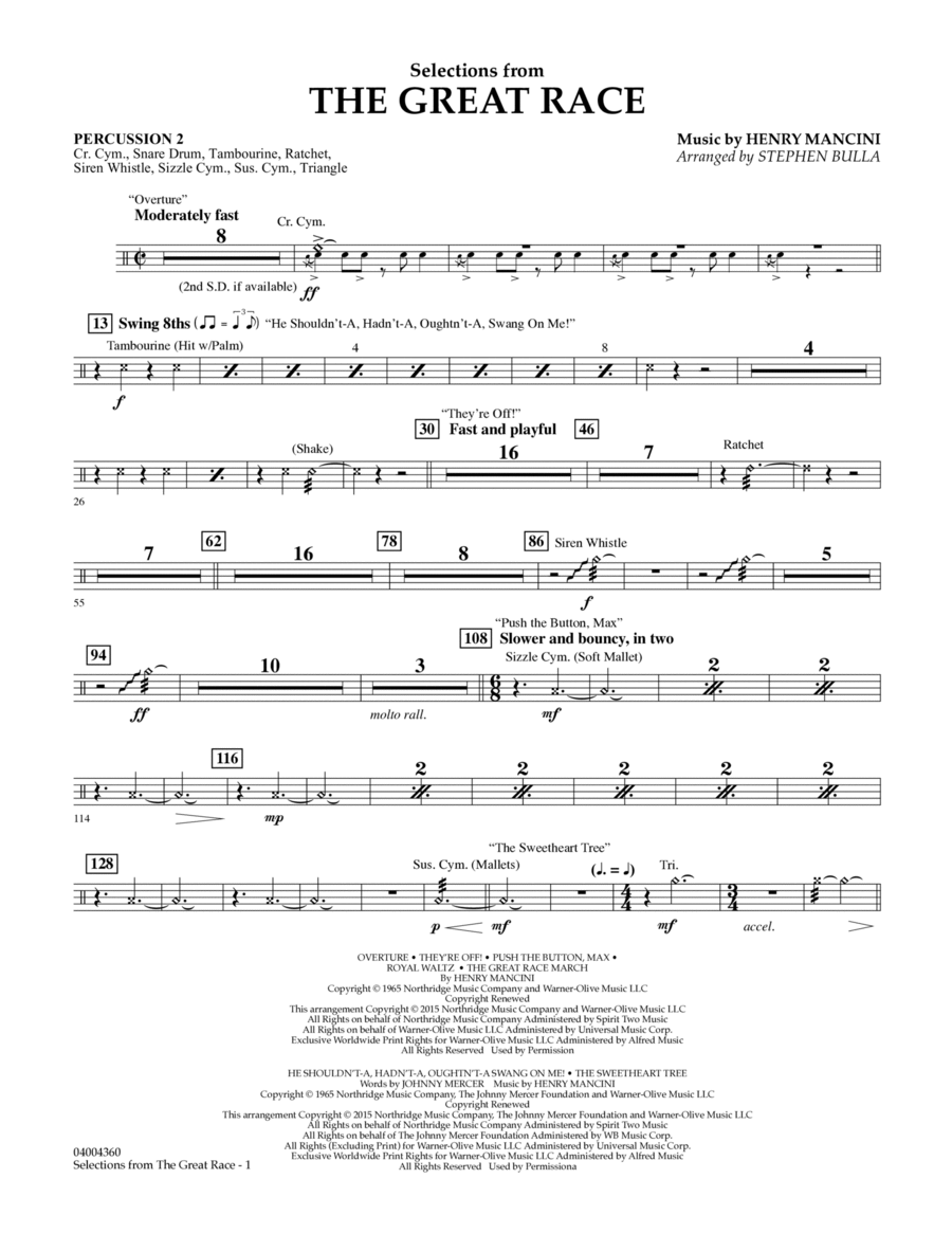 Selections from The Great Race - Percussion 2 Percussion scores gallery preview page 1