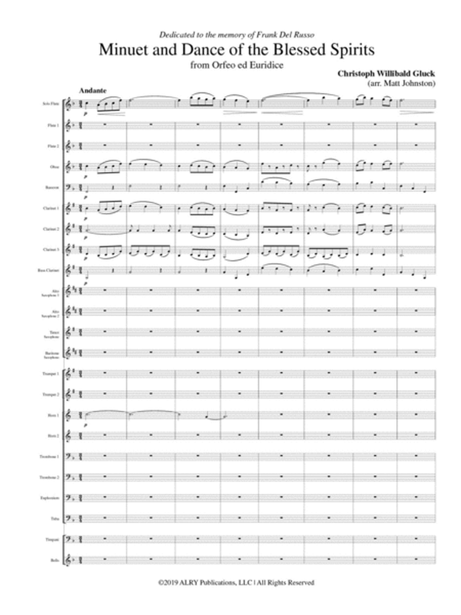 Minuet and Dance of the Blessed Spirits for Flute and Concert Band (Full Score)