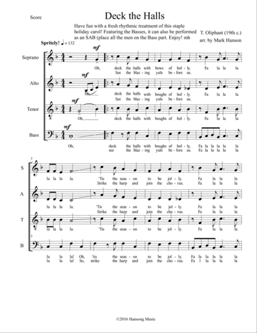 Deck the Halls 4-Part scores gallery preview page 1