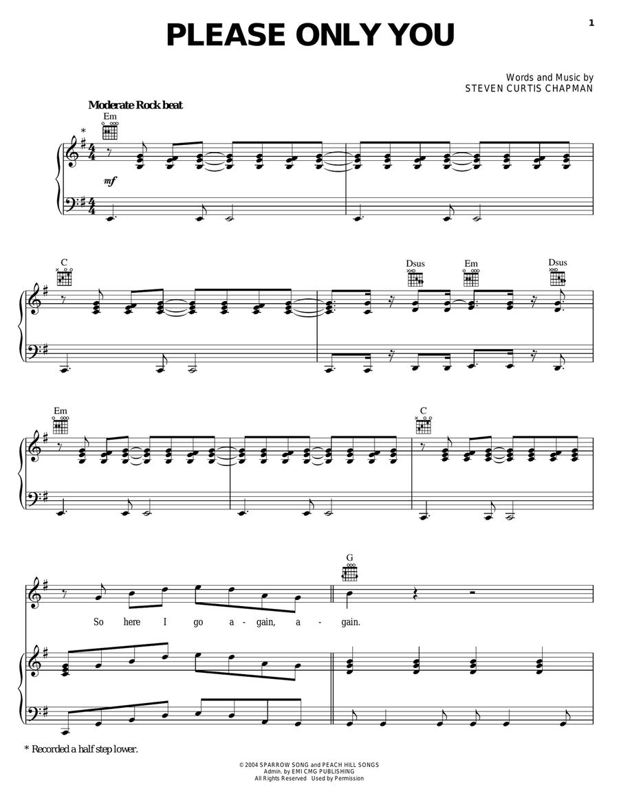 Please Only You Piano, Vocal, Guitar scores gallery preview page 1