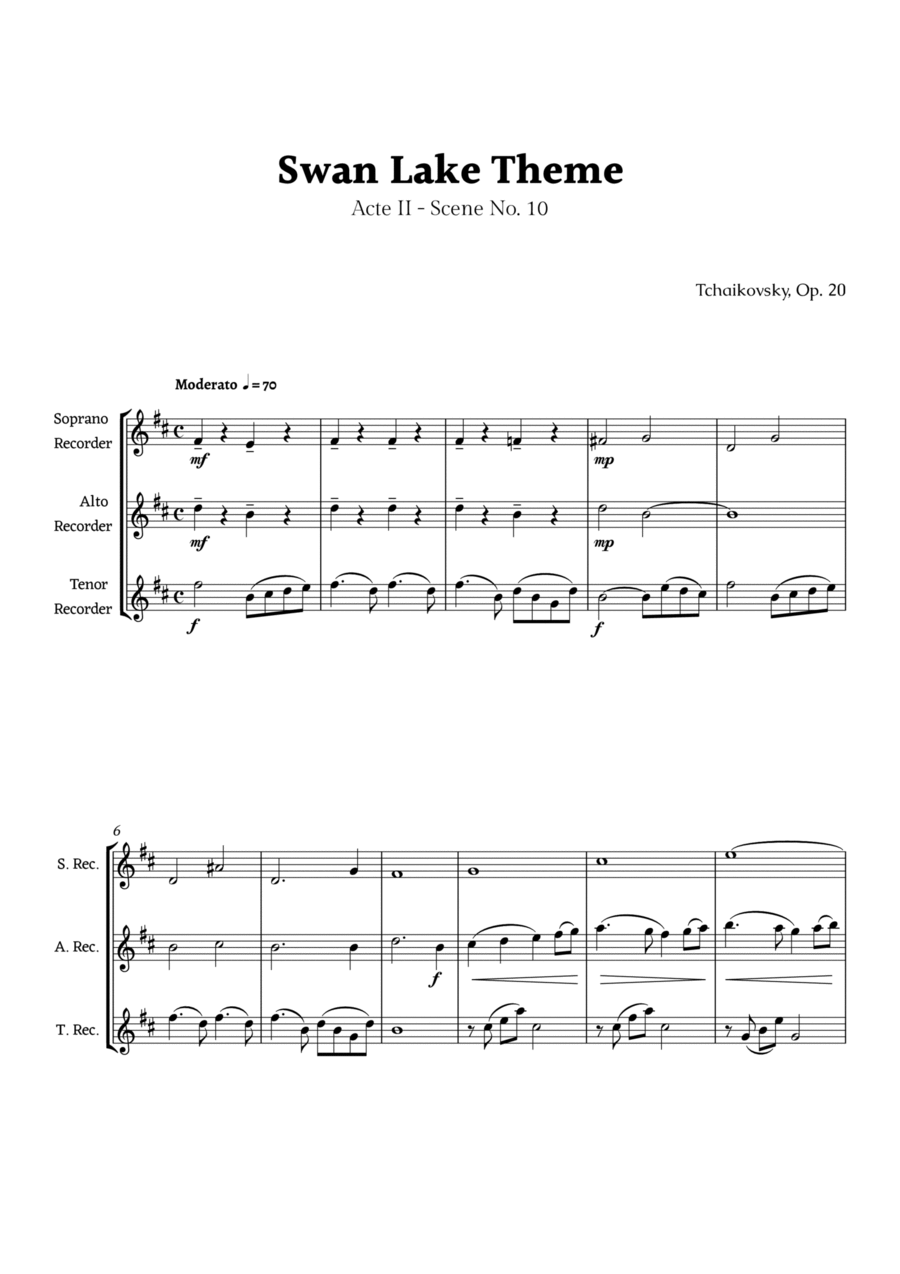 Swan Lake Theme by Tchaikovsky Chamber Music scores gallery preview page 1