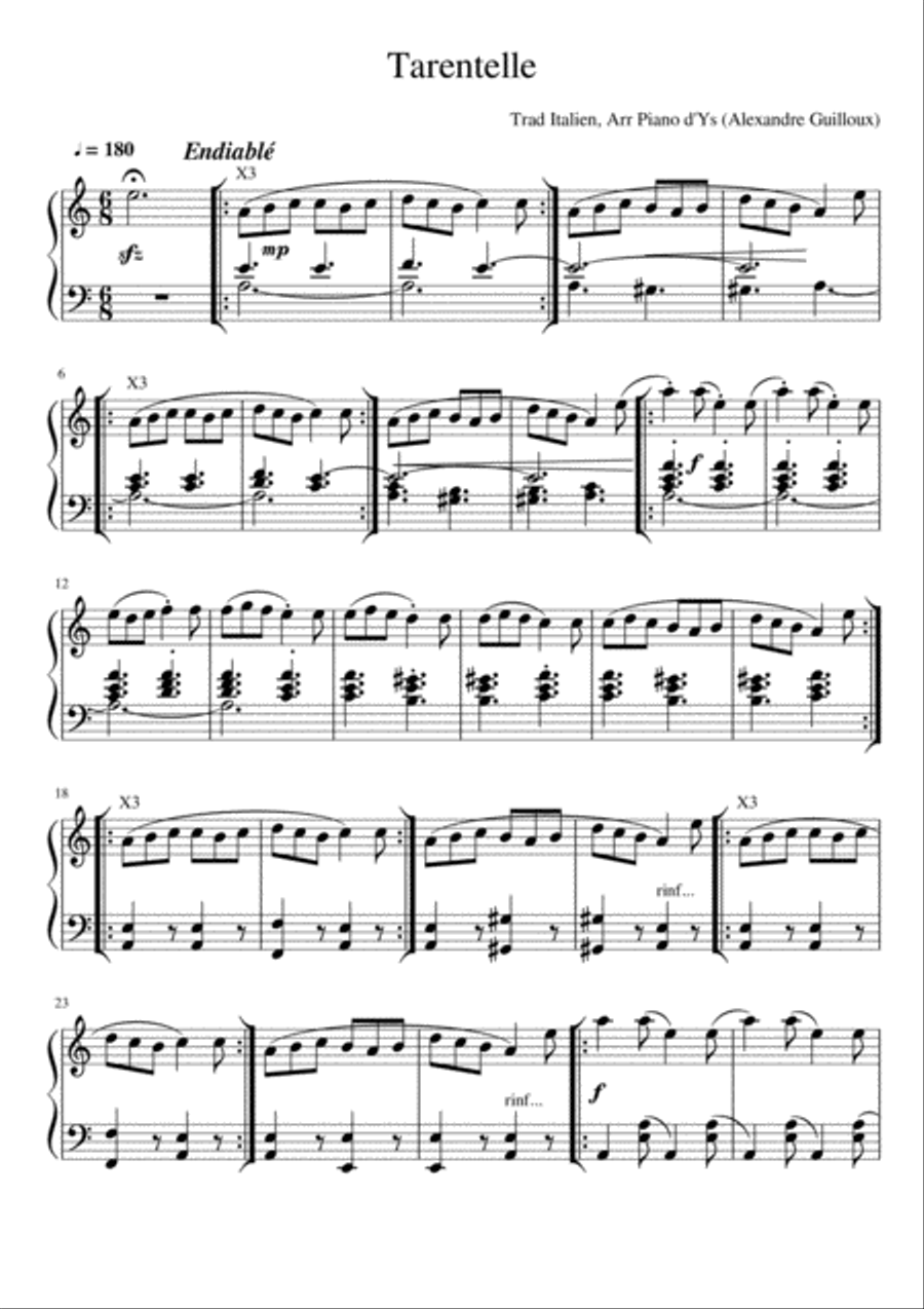 Tarentella, Italian Folk Song, Arr Piano Solo Piano Solo scores gallery preview page 1