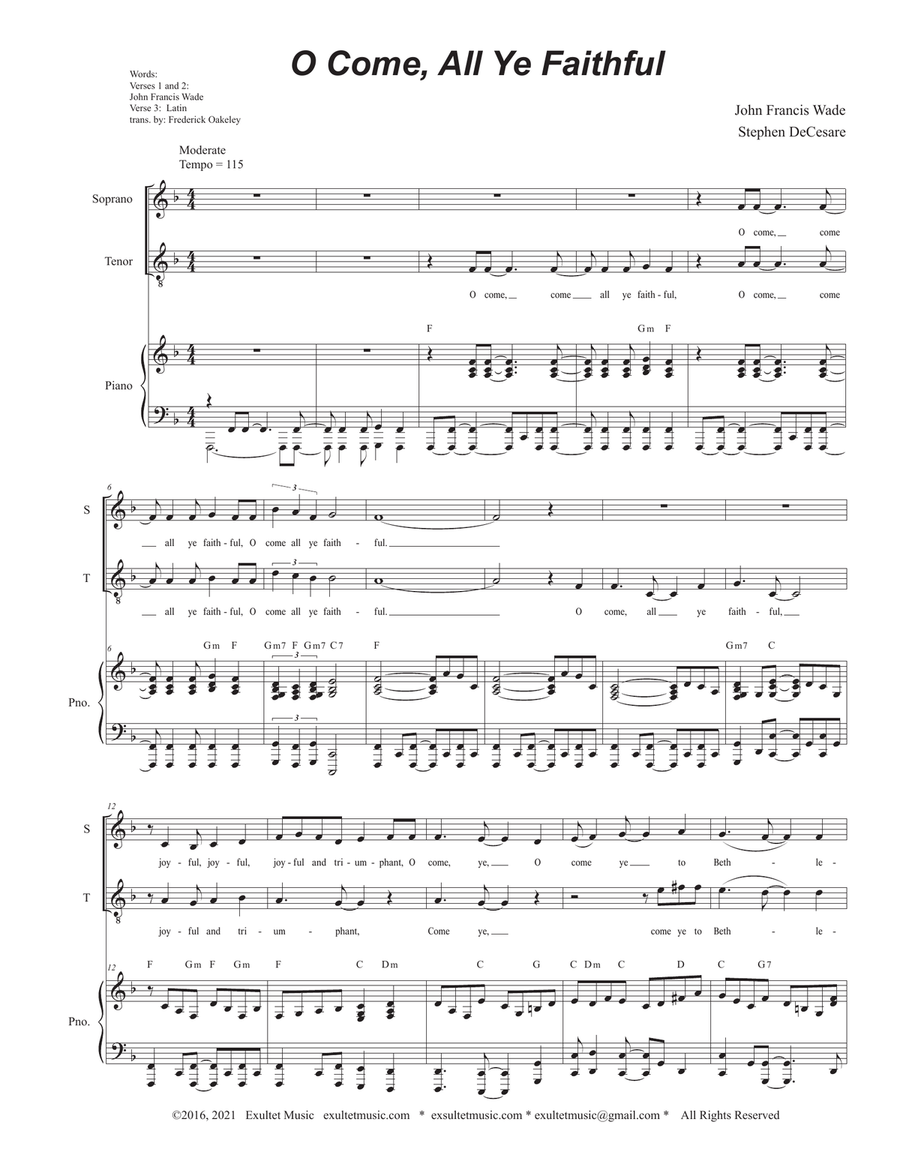 O Come All Ye Faithful (2-part choir - (Soprano and Tenor) 2-Part scores gallery preview page 1