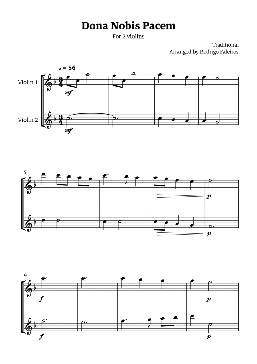 Dona Nobis Pacem - for 2 violins String Duet scores gallery preview page 1