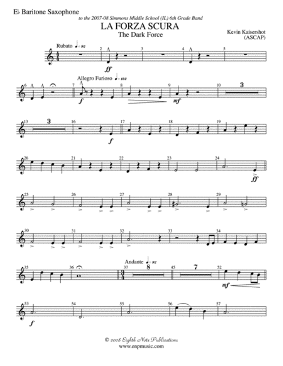 La Forza Scura (The Dark Force): E-flat Baritone Saxophone Concert Band scores gallery preview page 1