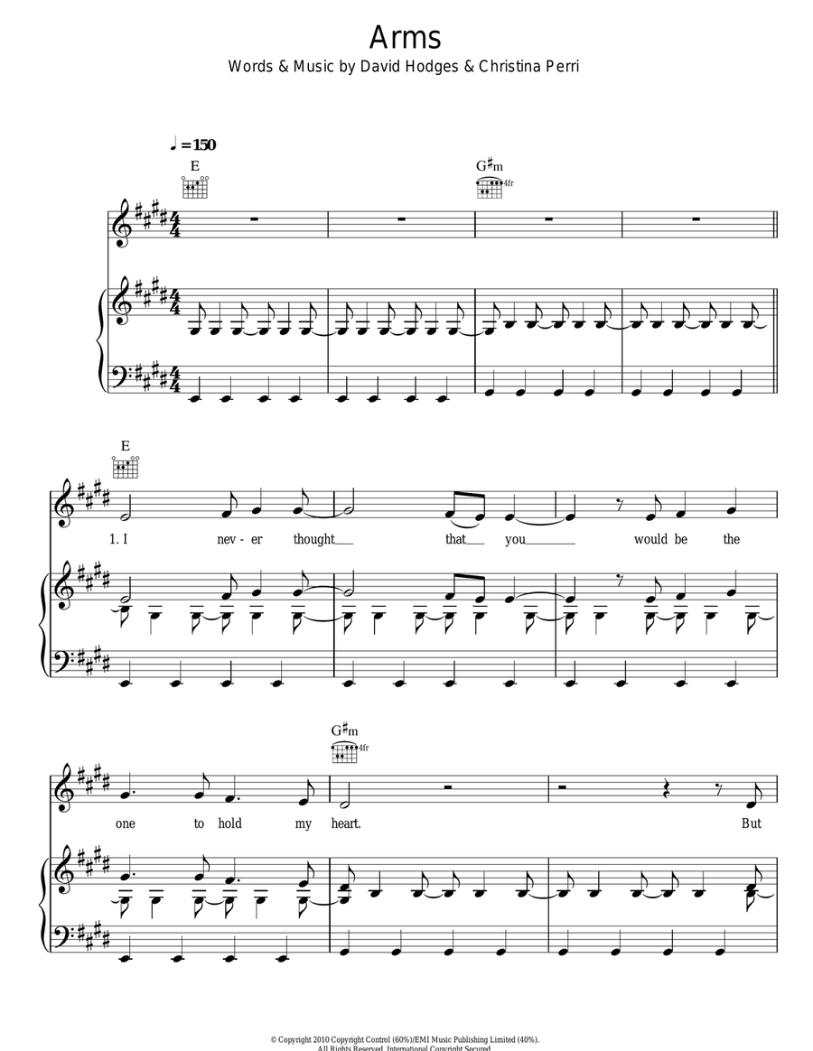 Arms Piano, Vocal, Guitar scores gallery preview page 1