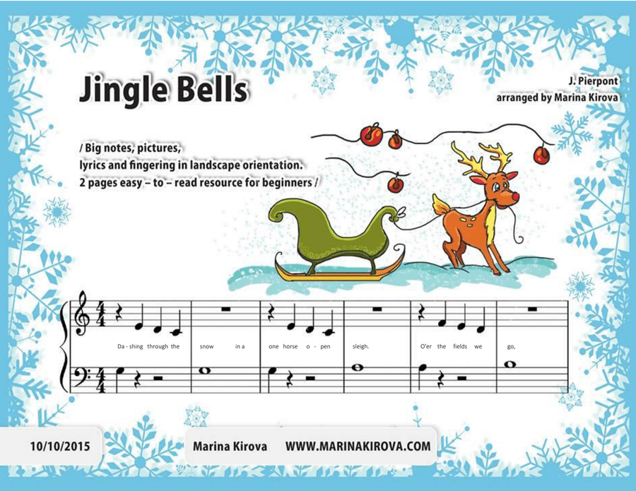 Jingle Bells - Easy Piano Solo with Big Notes and Lyrics in EASY TO READ FORMAT Easy Piano scores gallery preview page 1
