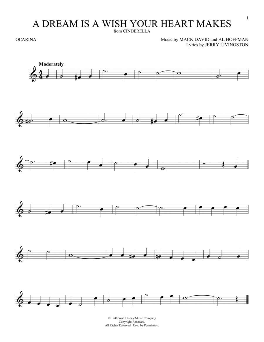 A Dream Is A Wish Your Heart Makes (from Cinderella) ocarina scores gallery preview page 1