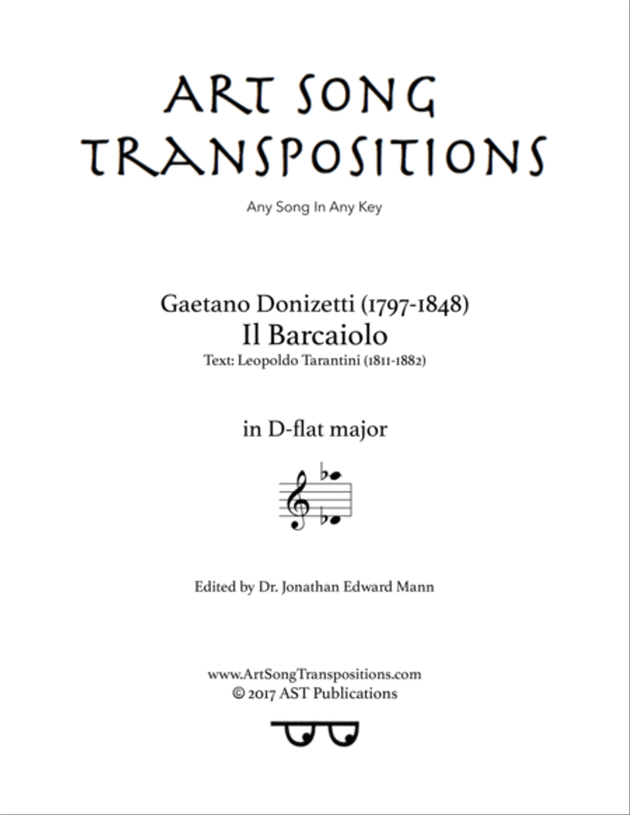 DONIZETTI: Il barcaiolo (transposed to D-flat major) Voice scores gallery preview page 1
