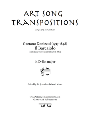 Book cover for DONIZETTI: Il barcaiolo (transposed to D-flat major)