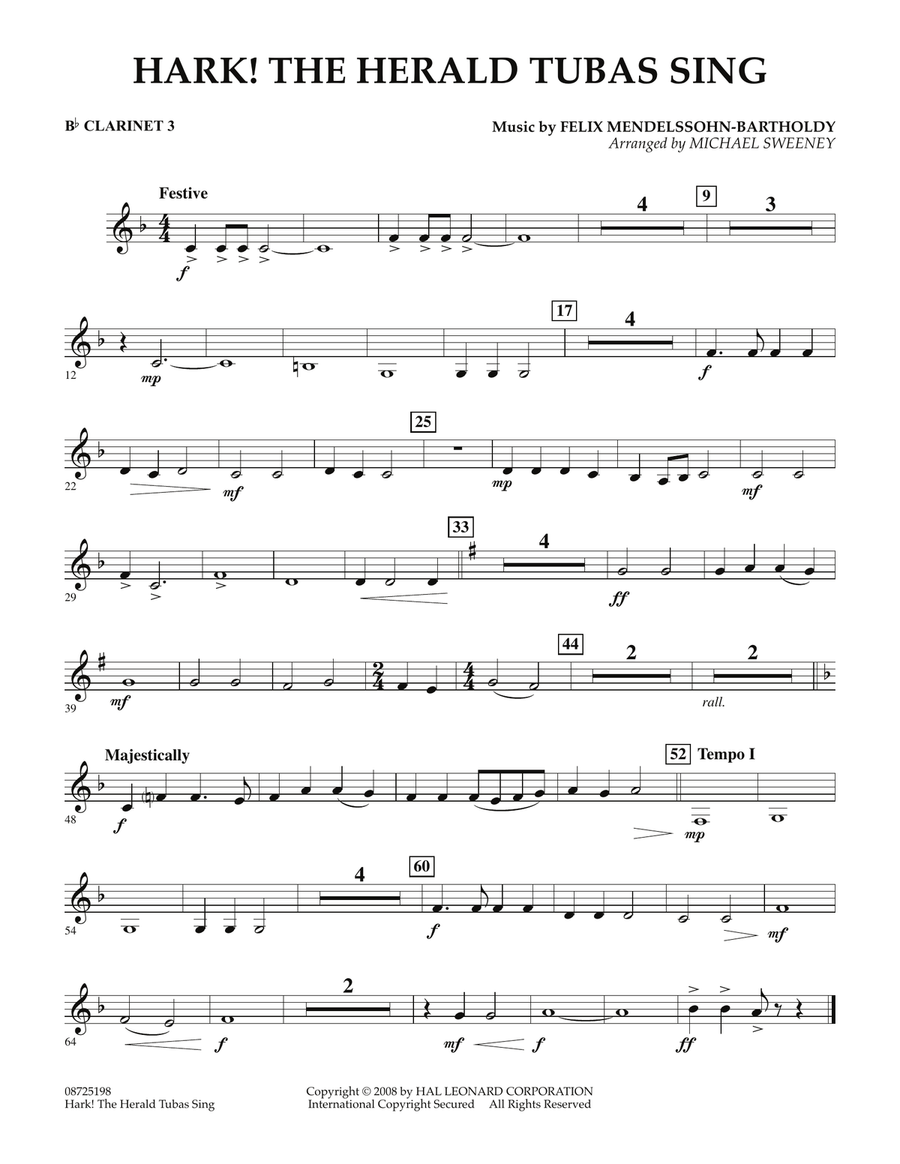 Hark! The Herald Tubas Sing - Bb Clarinet 3 Concert Band scores gallery preview page 1