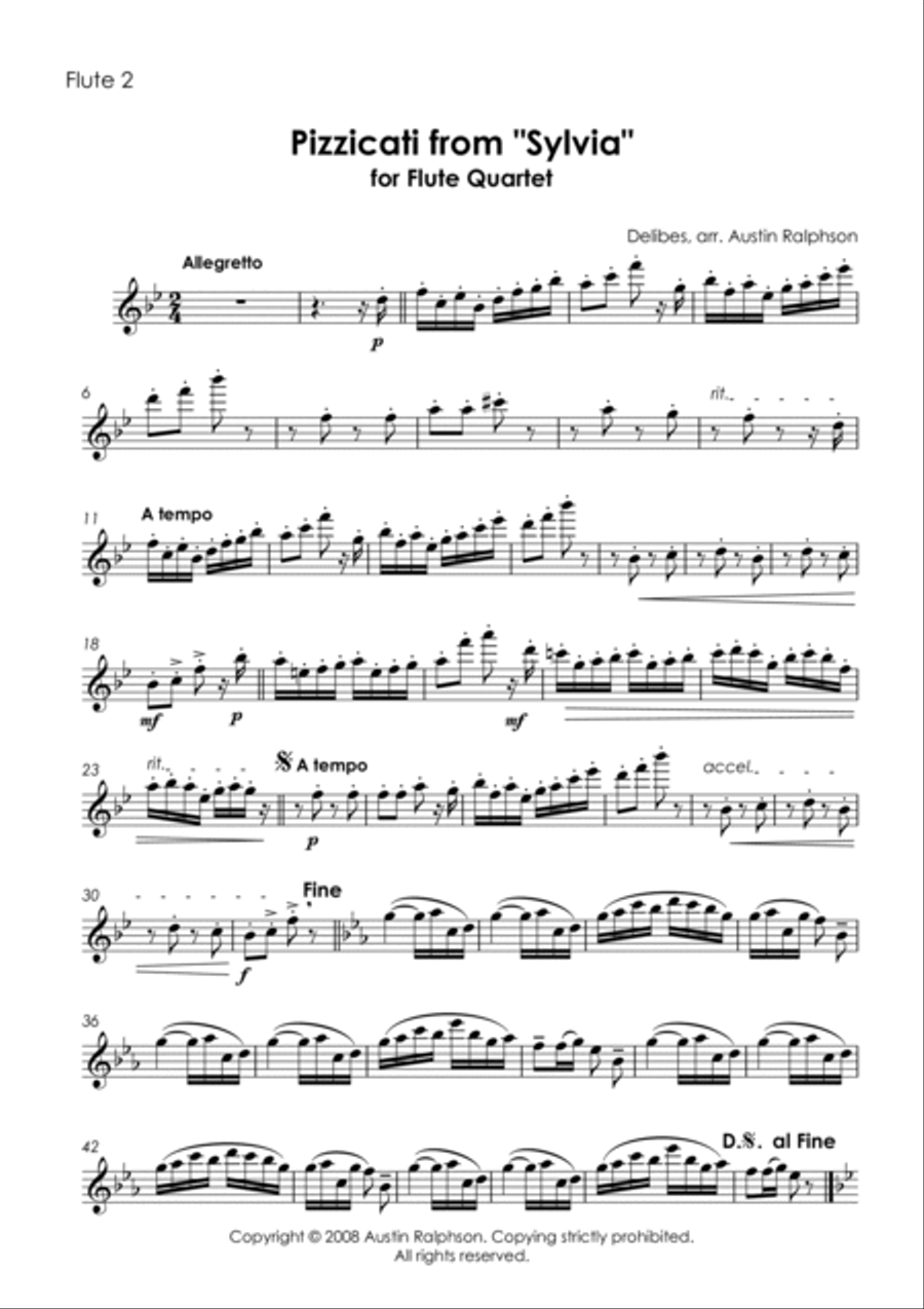 Pizzicati from ’Sylvia’ - flute quartet Flute Quartet scores gallery preview page 4
