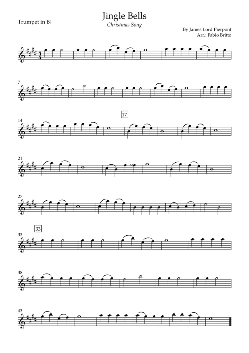Jingle Bells (Christmas Song) for Trumpet in Bb Solo