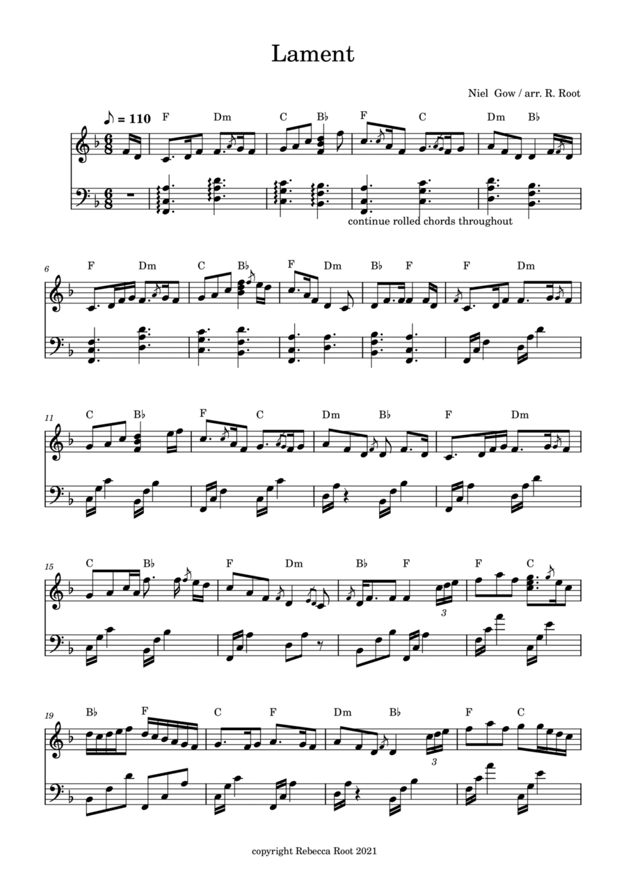 Niel Gow's Lament Harp scores gallery preview page 1