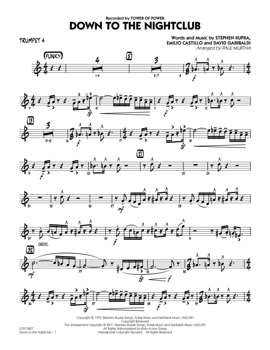 Down To The Nightclub - Trumpet 4 Jazz Ensemble scores gallery preview page 1