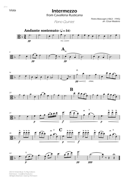 Intermezzo from Cavalleria Rusticana - Piano Quintet (Individual Parts) image number null