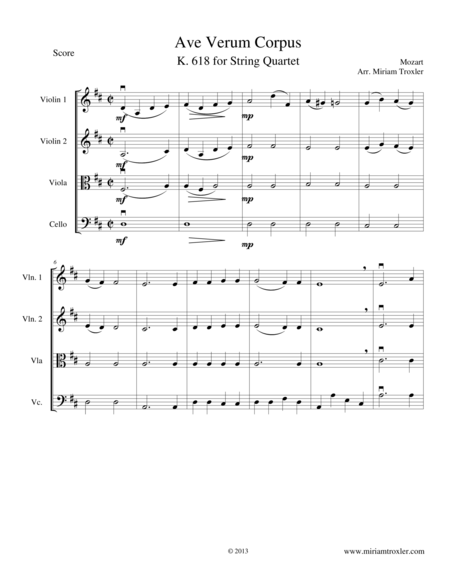 Ave Verum Corpus for String Quartet