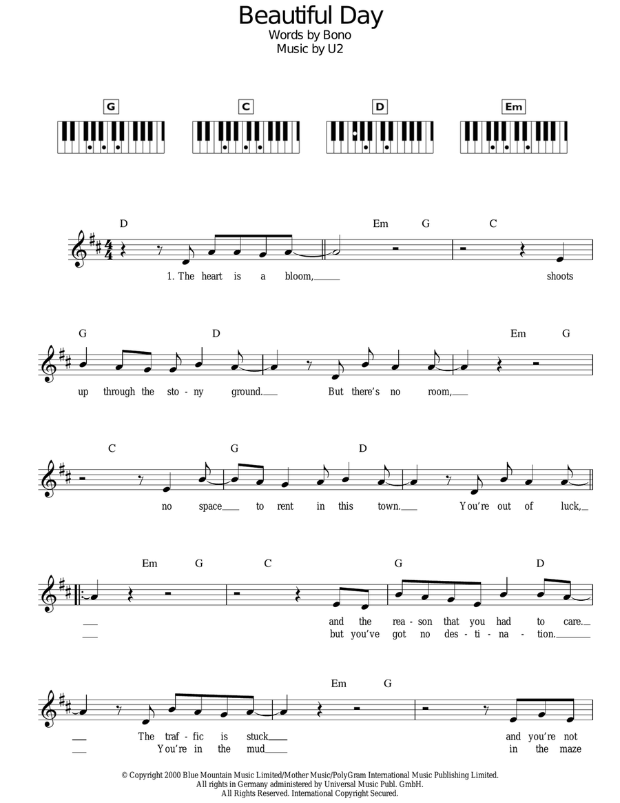 Beautiful Day Piano scores gallery preview page 1