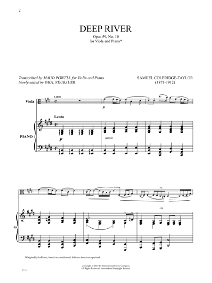 Deep River, Opus 59, No. 10, for Viola and Piano Piano Accompaniment scores gallery preview page 2