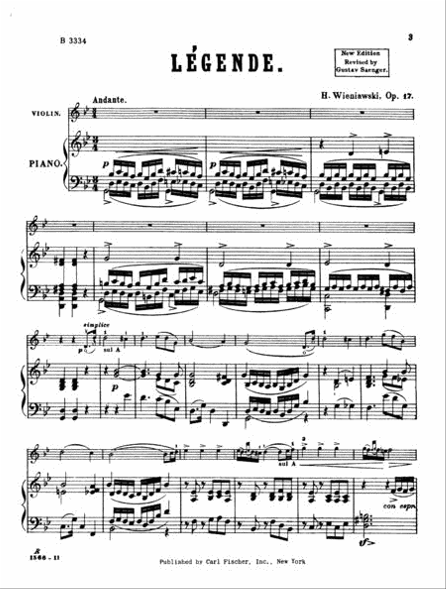 Legende, Op. 17 Violin Solo scores gallery preview page 2