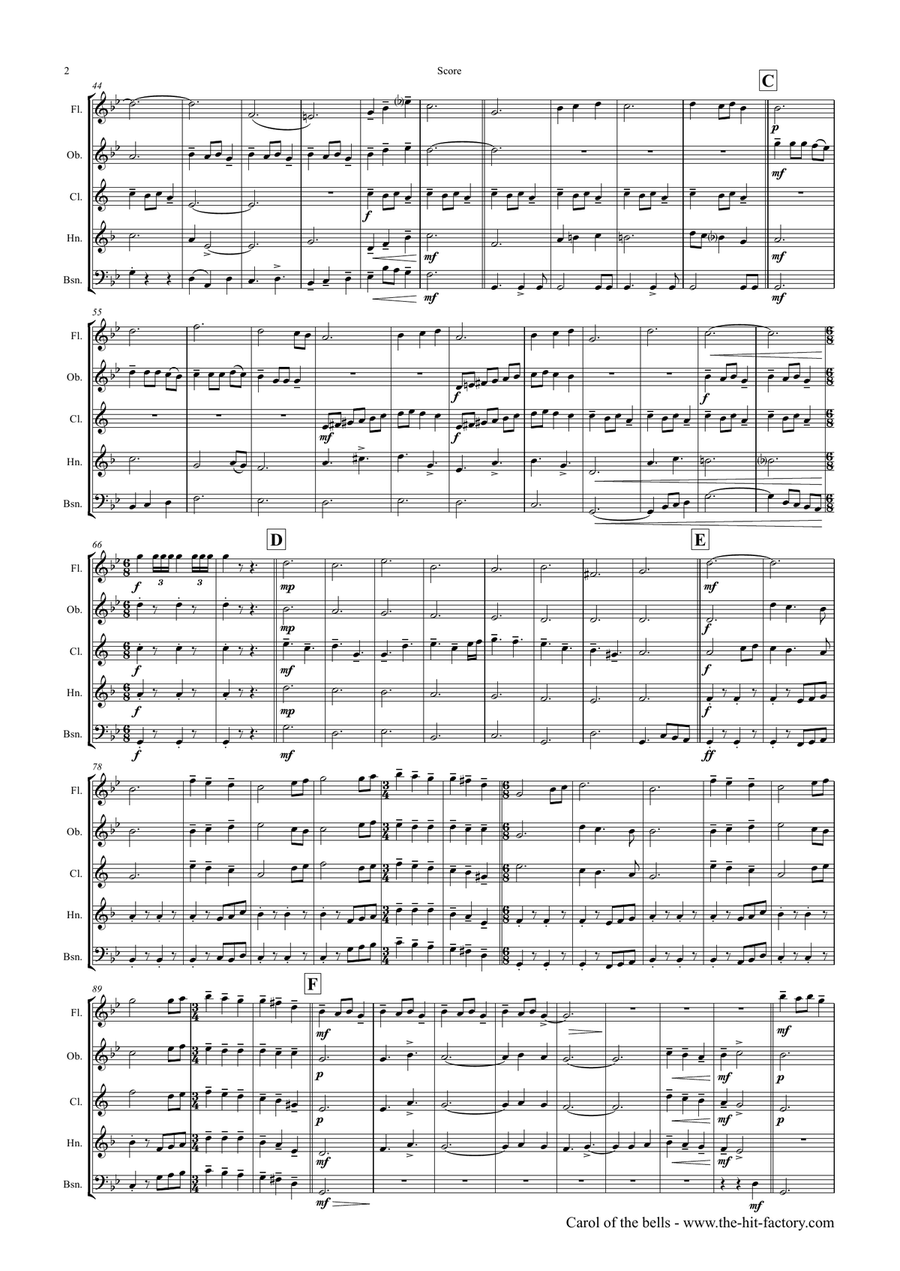 Carol of the Bells - Pentatonix style - Wind Quintet Woodwind Quintet scores gallery preview page 2