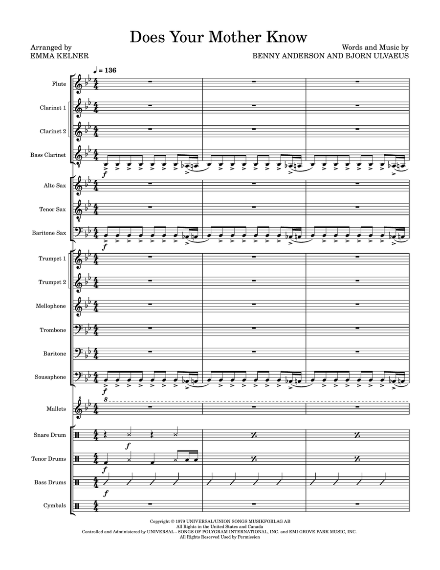 Does Your Mother Know Marching Band scores gallery preview page 1