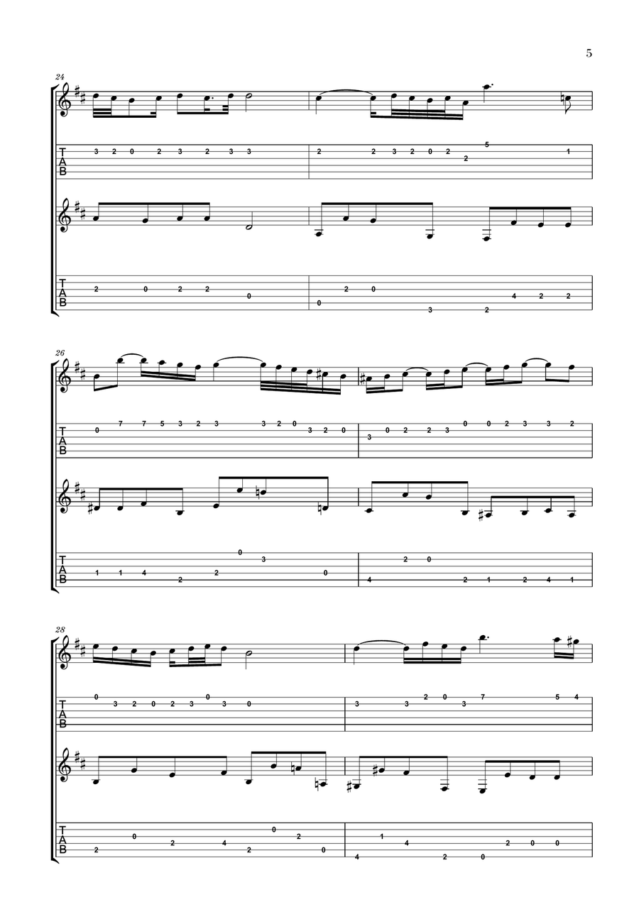 Bach: Air on the G String for Guitar Duo (2 Guitars) (Notation and Tabs) Classical Guitar scores gallery preview page 5